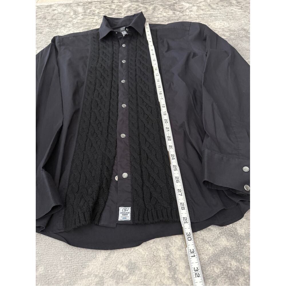 Cipo & Baxx Pearl Snap Front Dress Shirt Cable Knit Panels Black Men’s Size 2XL - Picture 9 of 9
